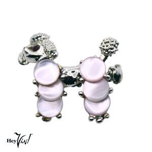 Vintage Poodle Scatter Pin Silver Metal w MOP Mother of Pearl 1" Across- Hey Viv